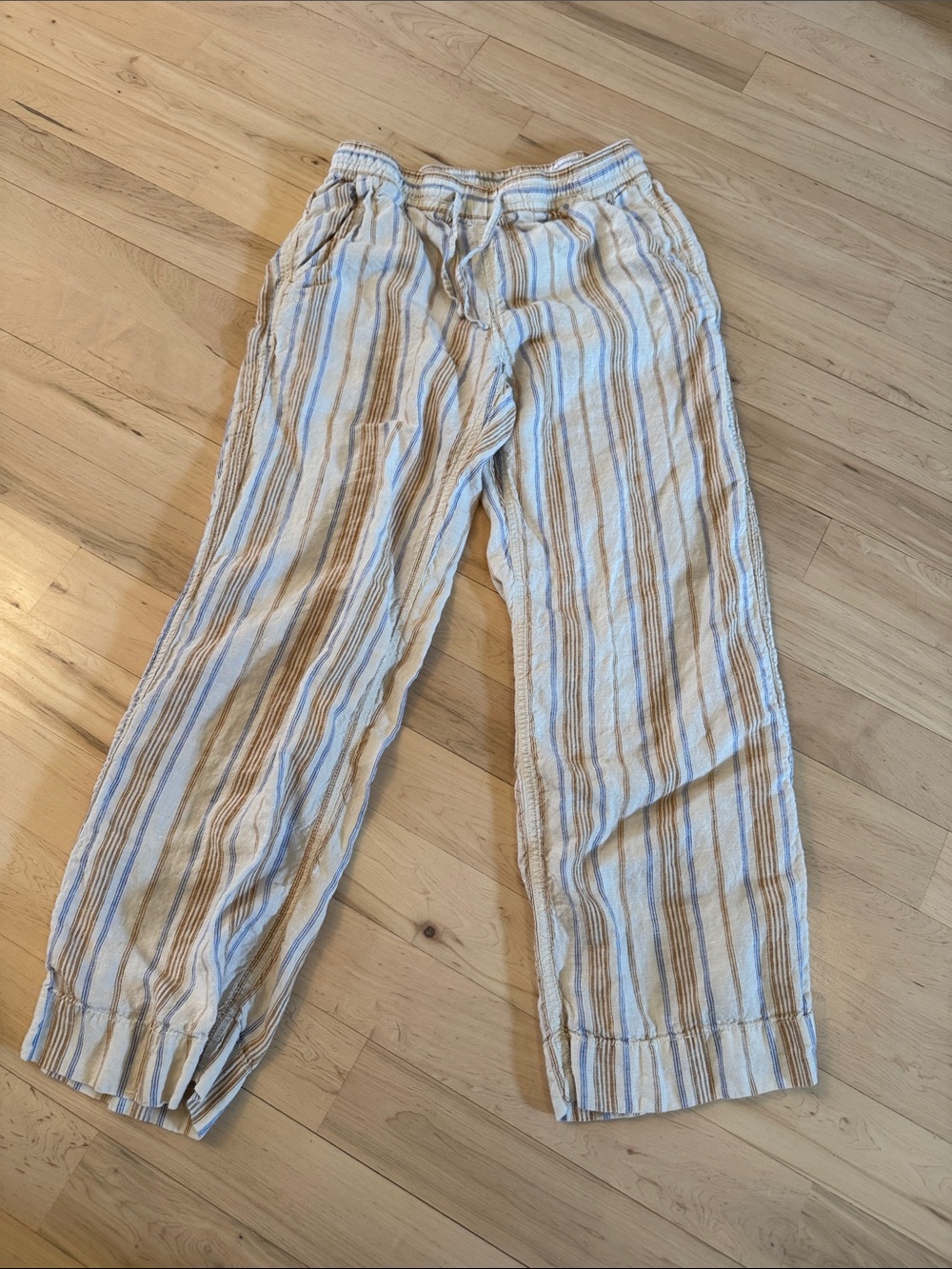 LL Bean Pants Womens 100% Linen Breezy Drawstring Pull On Beige Premium Y2K-10